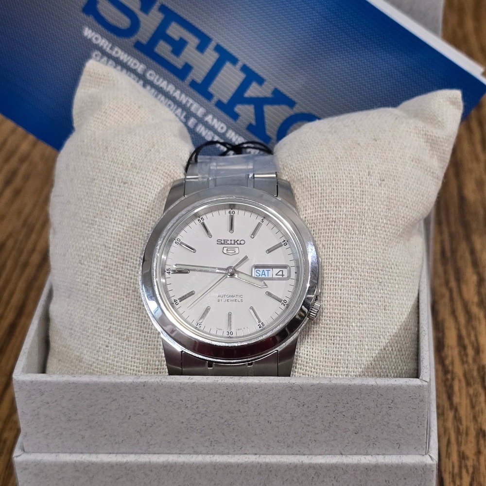 Seiko 5 SNKE49K1 39mm Automatic Watch White Dial Day Date 21 Jewels Box Office - Picture 7 of 11